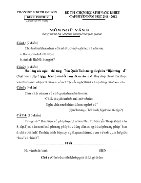 Đề thi chọn học sinh năng khiếu cấp huyện năm học 2011 - 2012 môn Ngữ văn 8